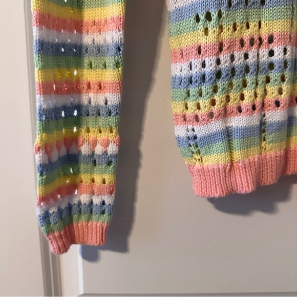 Elliott Lauren Multicolor Open Knit Crewneck Sweater Women’s Size XS Pastel EUC - Picture 13 of 15